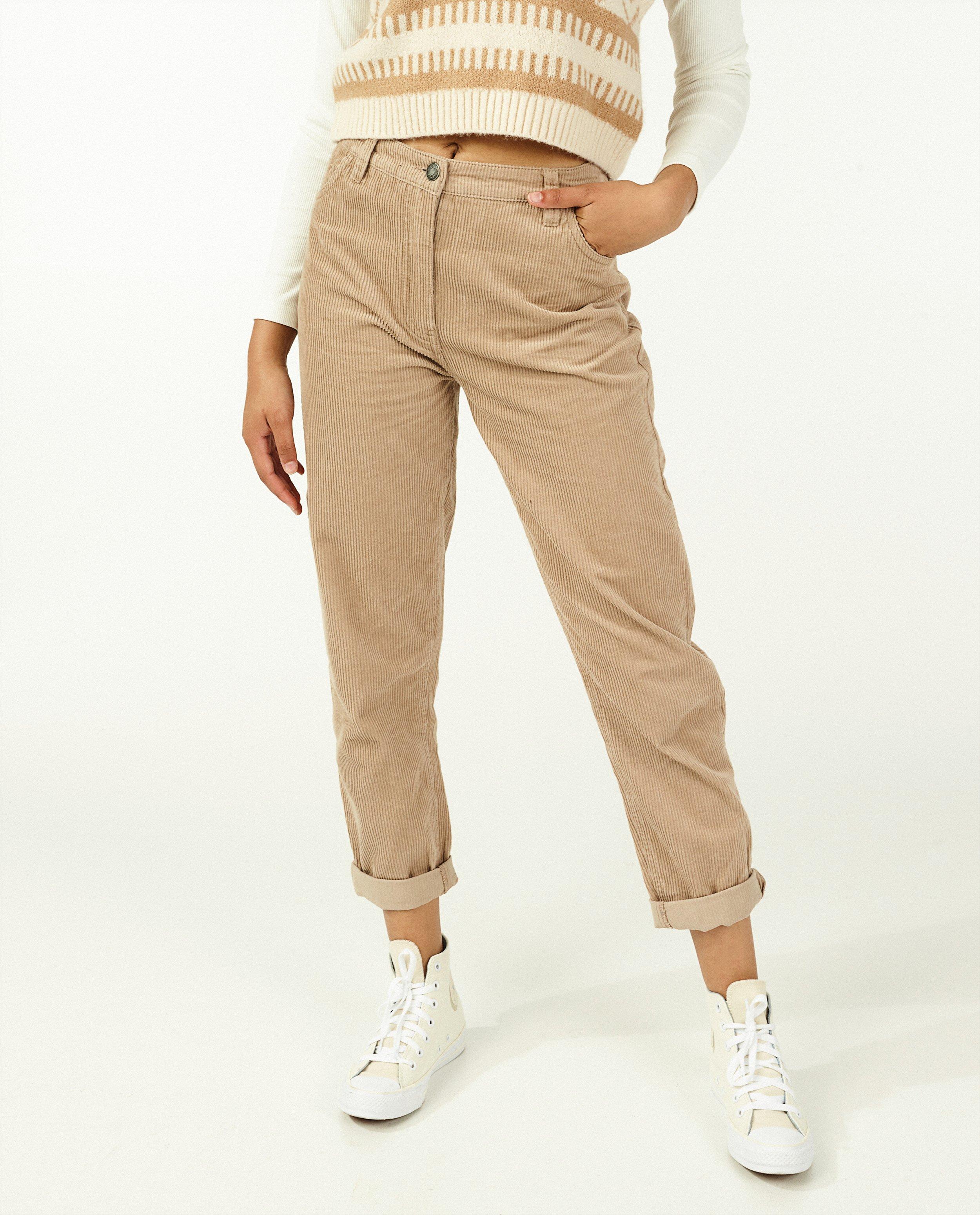 Ribfluwelen mom broek in bruin