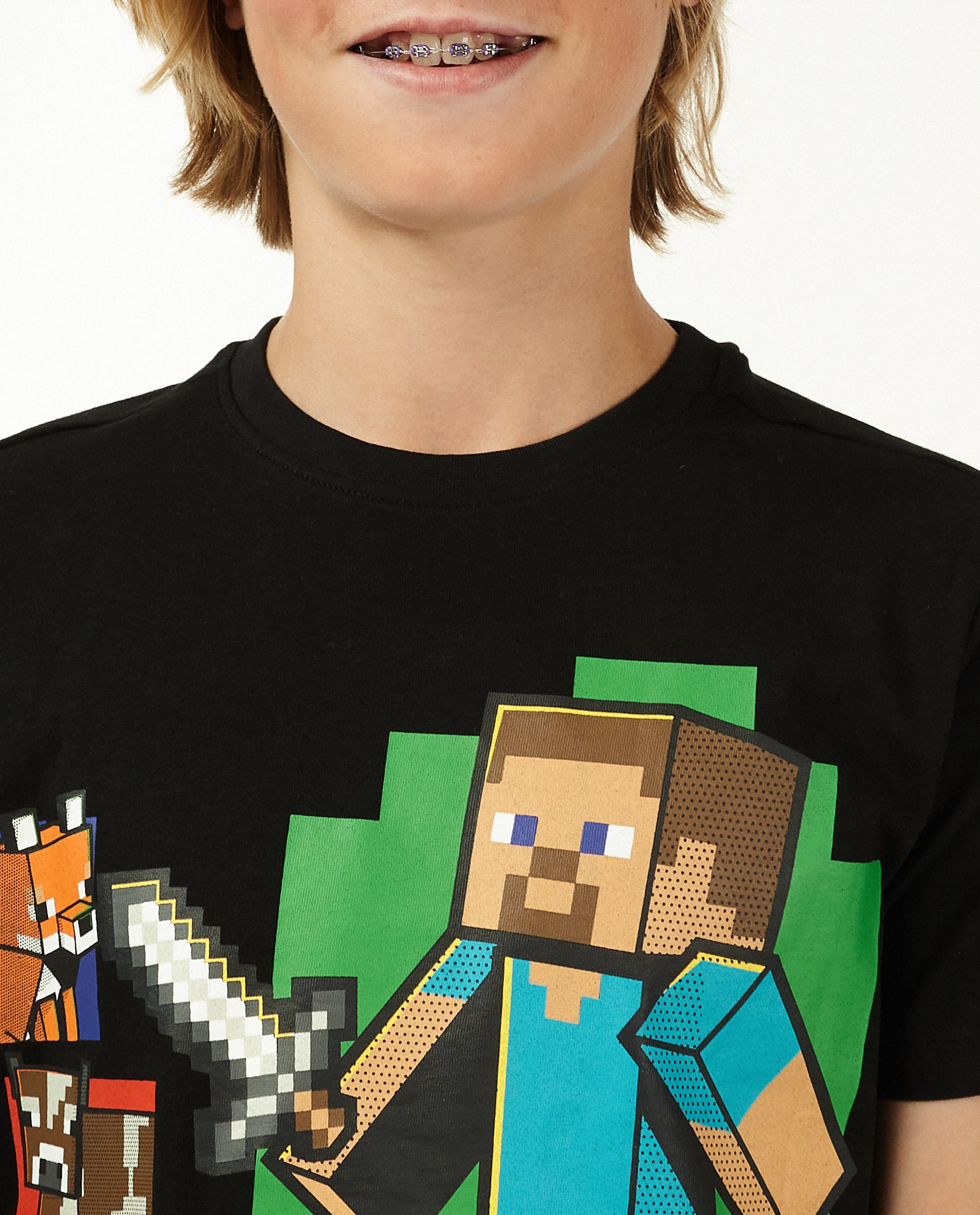 Schwarzes T Shirt Mit Minecraft Print