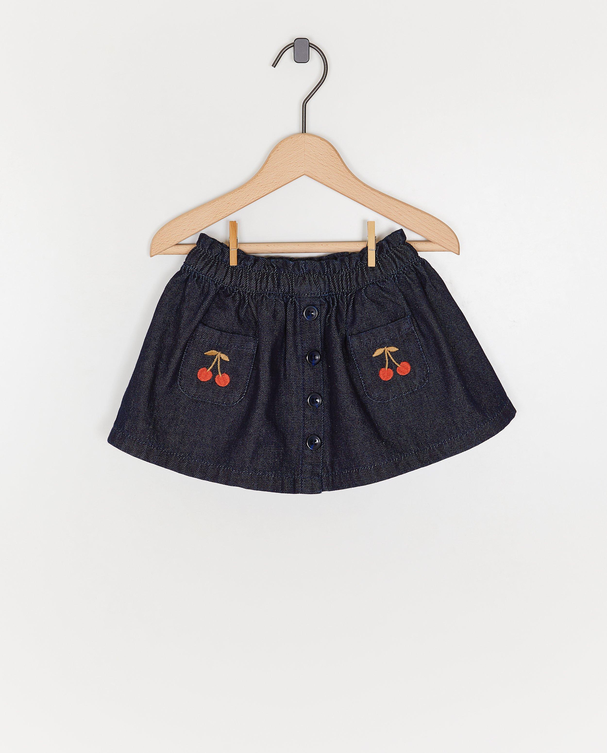 Raw denim jeansrok met geborduurde kersen - null - Cuddles and Smiles