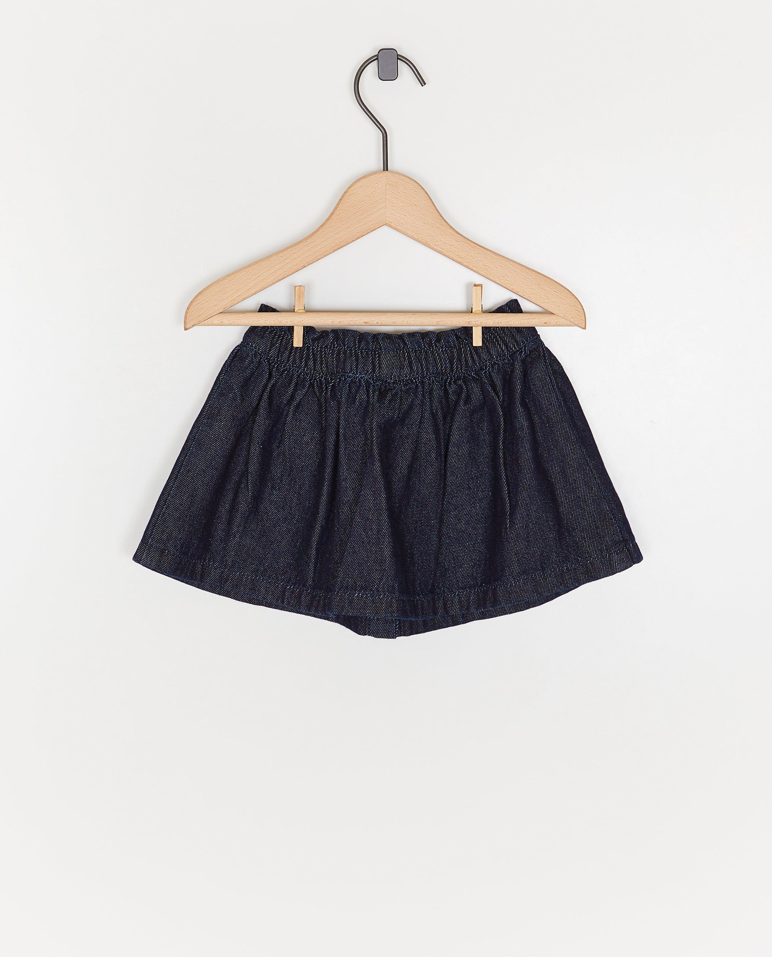 Rokken - Raw denim jeansrok met geborduurde kersen